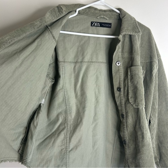 Zara Oversized Corduroy Jacket Olive Green Womens Size XS - Picture 10 of 10